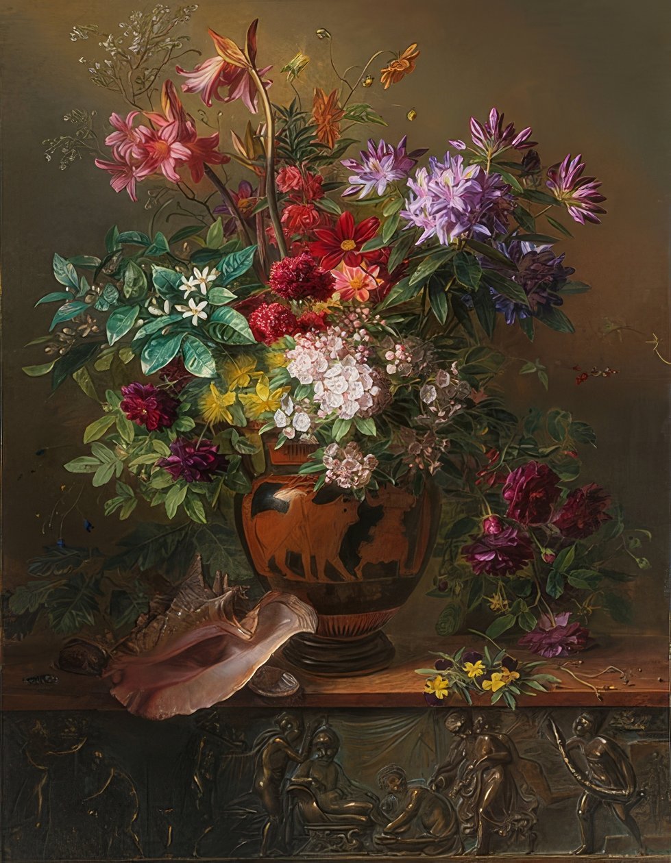 Yunan Vazoda Çiçekli Natürmort: Bahar Alegorisi. 1817 by Georgius Jacobus Johannes van Os
