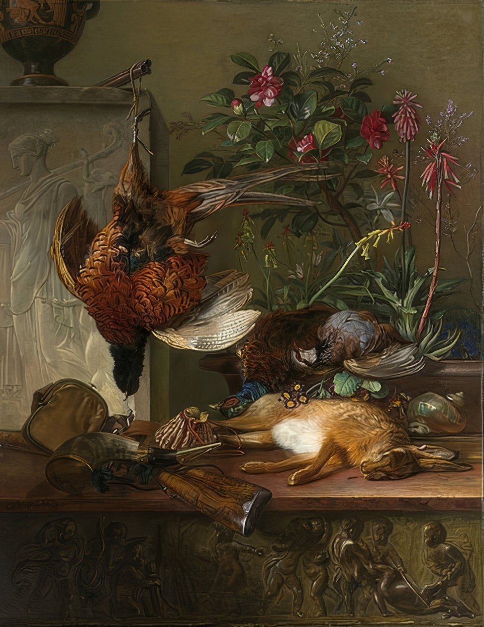 Oyun ve Yunan steli ile natürmort: Sonbahar alegorisi. 1818 by Georgius Jacobus Johannes van Os