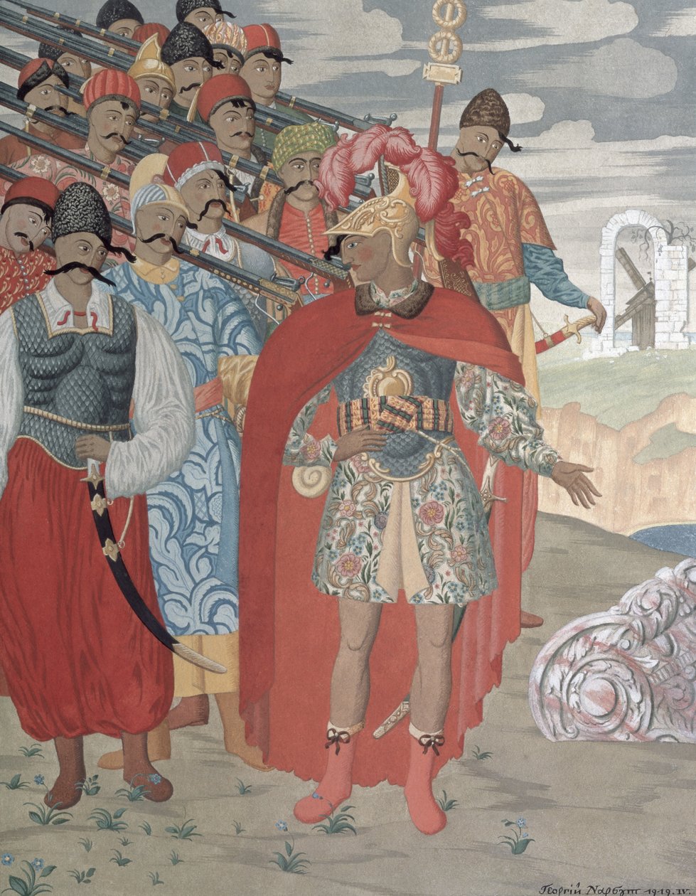 Aeneas ve Askerleri, 1919 (renkli gravür) by Georgy Narbut
