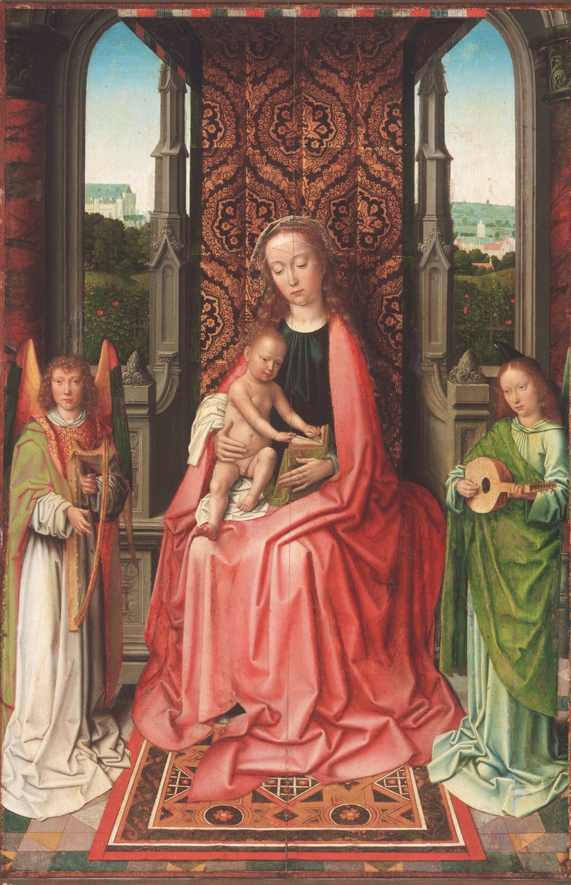 Enthroned Bakire ve Çocuk, Meleklerle by Gerard David