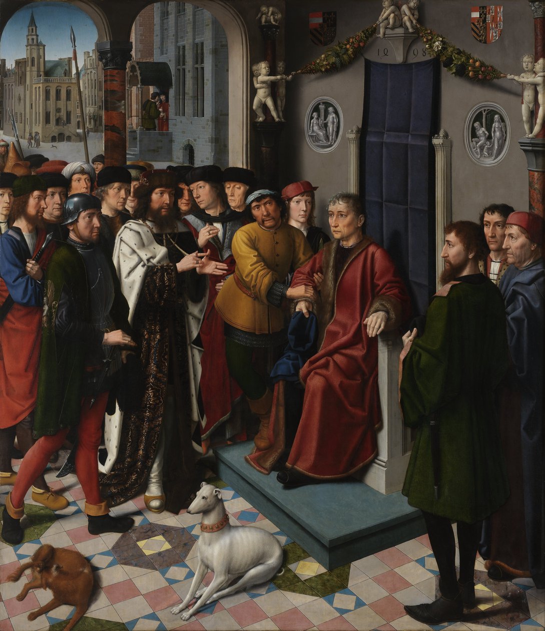 Bruges Belediye Binası Konsey Odası için adalet diptych. Panel 1 - Yolsuz yargıç Sisamnes