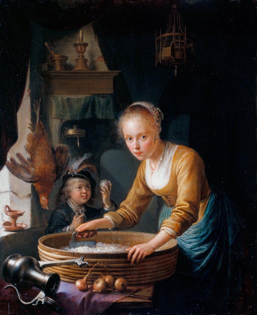 soğan doğrayan kız by Gerrit Dou