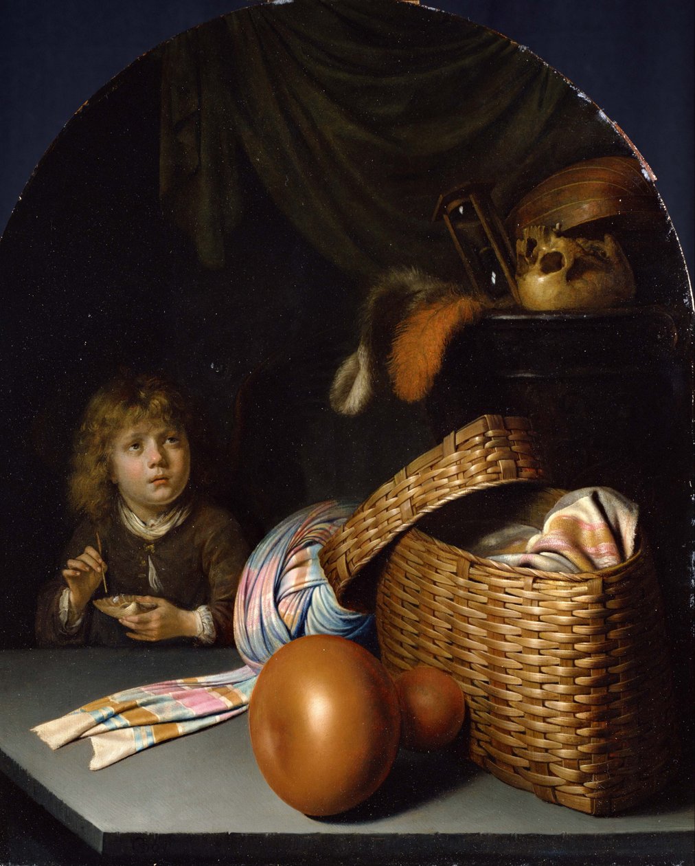 Sabun köpüğü üfleyen bir çocukla natürmort by Gerrit Dou