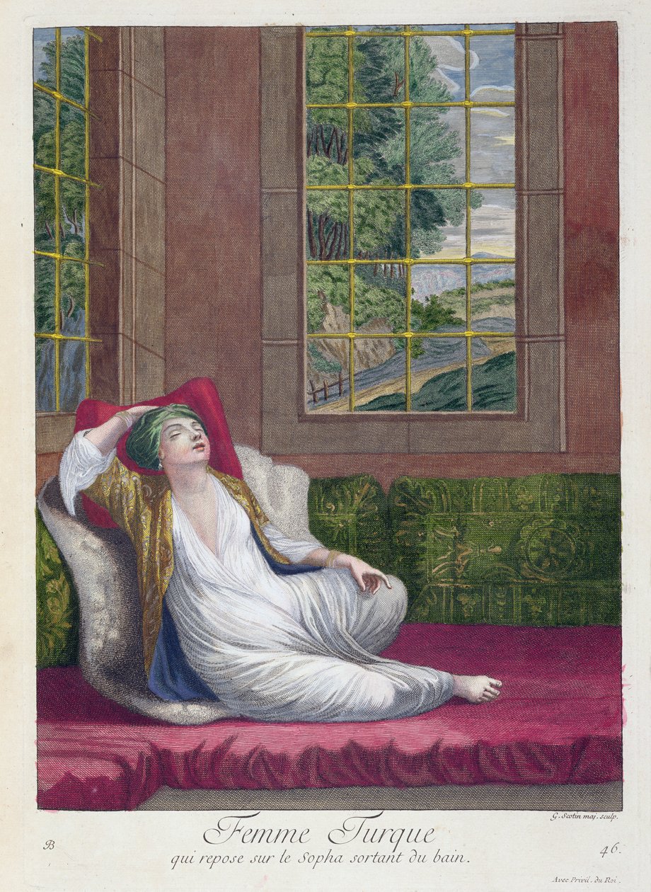 Banyodan sonra kanepede dinlenen Türk kadını, 18. yüzyıl by Gerard Jean Baptiste Scotin