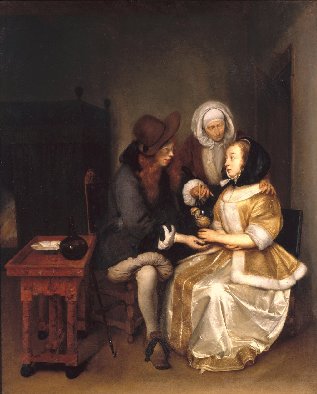 Bir Çift ve Bir Procuress ile Bir İç Mekan: Bir Bardak Limonata by Gerard ter Borch