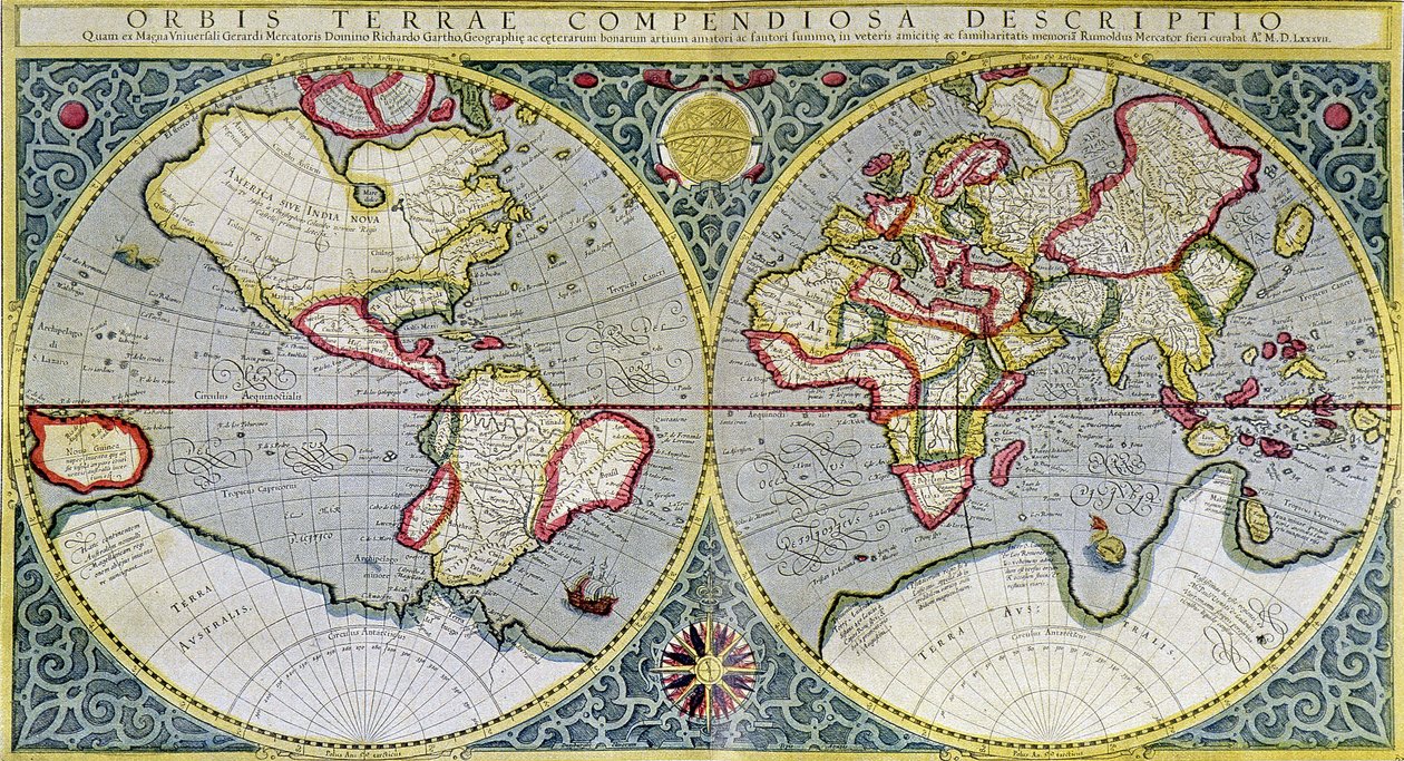 Dünya Mercator Haritası (1587) - H. Kraemer'in "Evren ve İnsanlık" kitabında by Gerard (after) Mercator