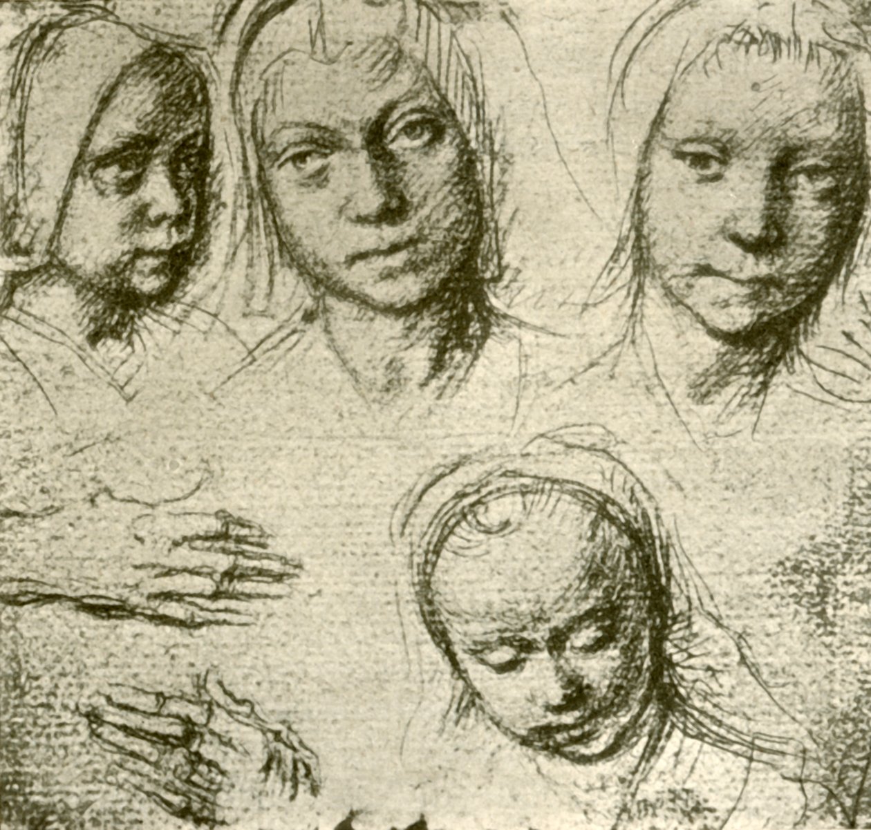 Bir Genç Kızın Dört Başı ve İki El, c1500-1505, 1908. by Gerard David