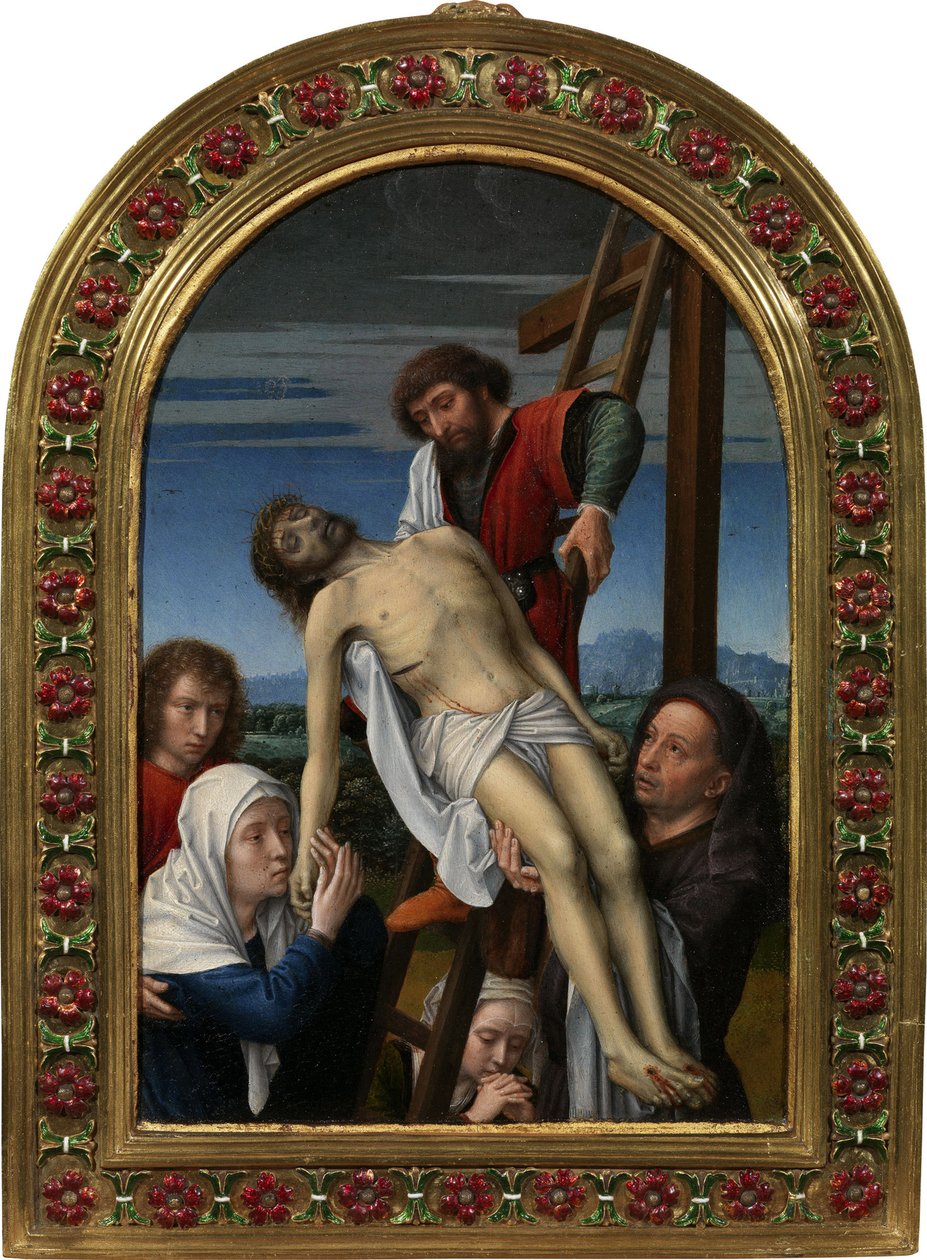 Haçtan İniş (Arimathealı Yusuf, Nicodemus, Havari Yuhanna, Mecdelli Meryem, Bakire ve Ölü Mesih) - Haçtan İniş David, Gerard (yaklaşık 1460-1523). Ahşap üzerine yağlı boya, boyut: 20x14, 1500