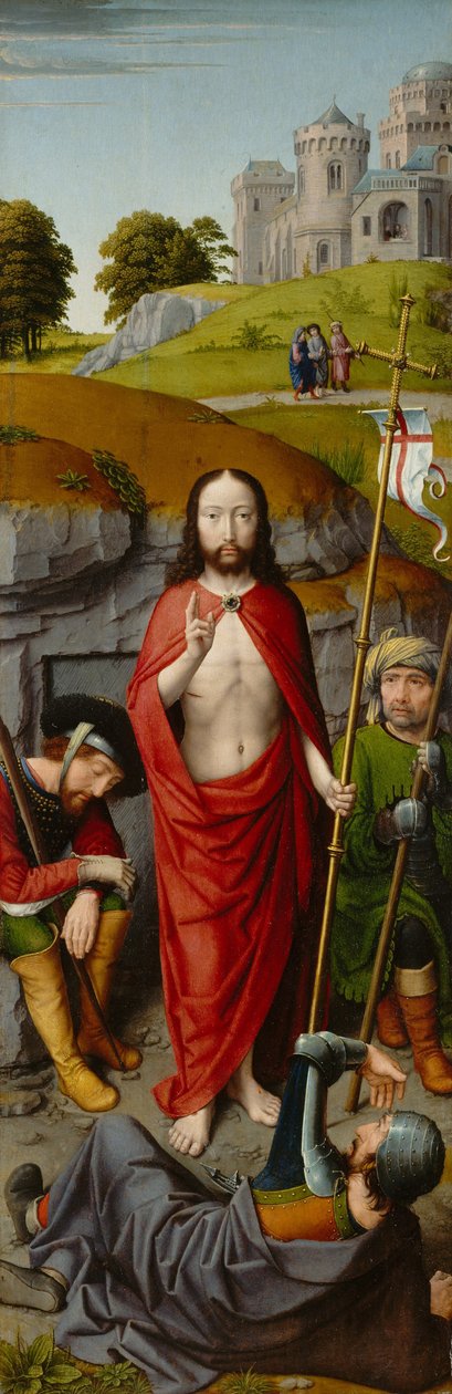 The Resurrection, with the Pilgrims of Emmaus, c.1510 (meşe panel üzerine yağlı boya) by Gerard David