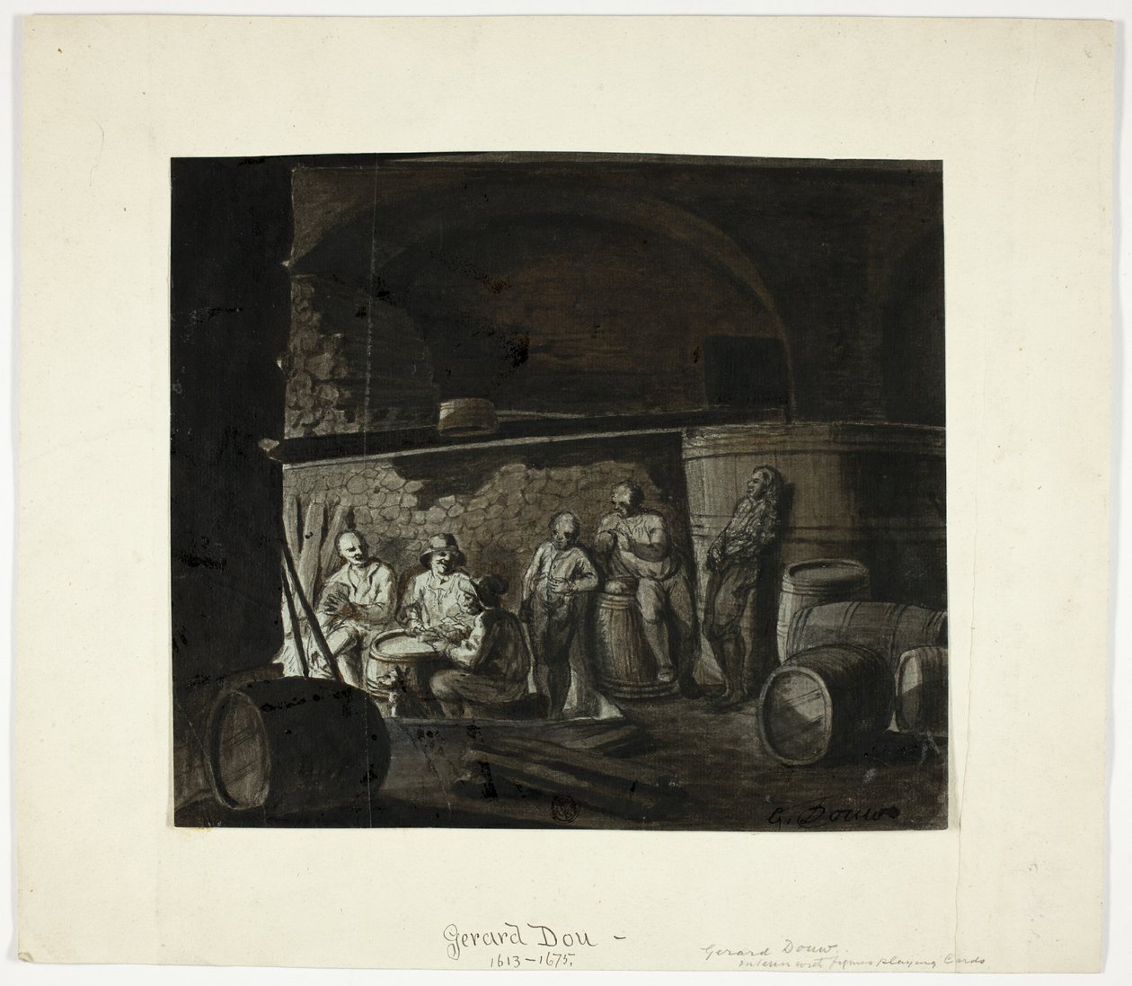 Adamlar İskambil ile Şarap Mahzeni by Gerrit Dou