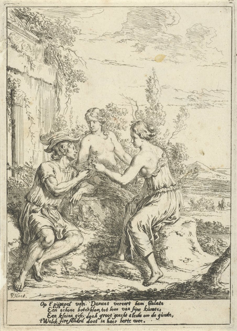 Dameet, Galate ve Amaril ile pastoral sahne by Gerard Hoet (I)