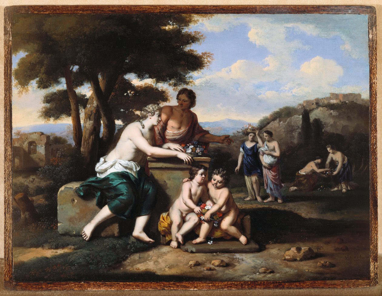 Bir Manzarada Çiçek Toplayan Periler by Gerard Hoet