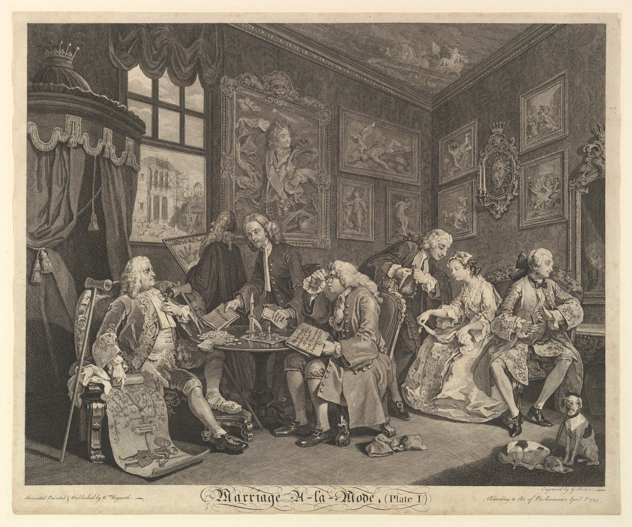 Evlilik A-la-Modu, Levha I, 1 Nisan 1745. by Gerard Jean Baptiste Scotin