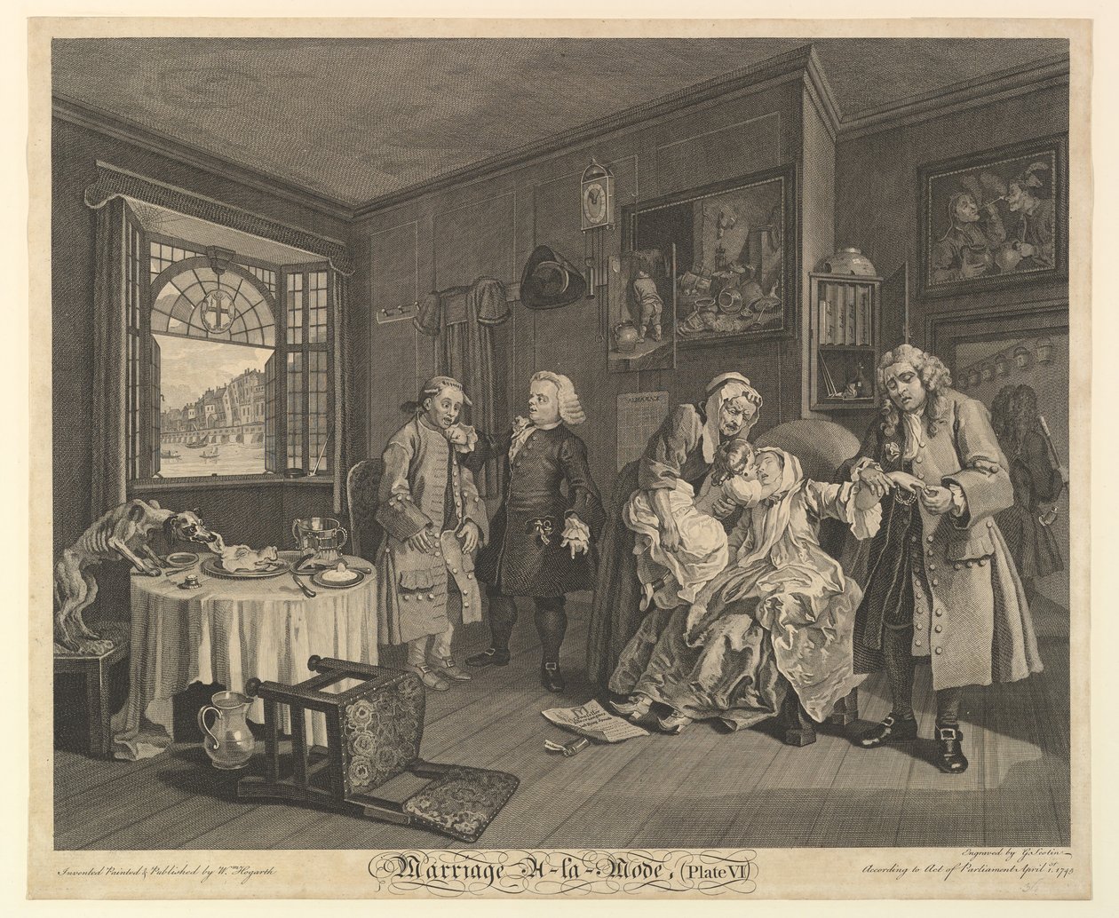 Evlilik A-la-Modu, Levha VI, 1 Nisan 1745. by Gerard Jean Baptiste Scotin