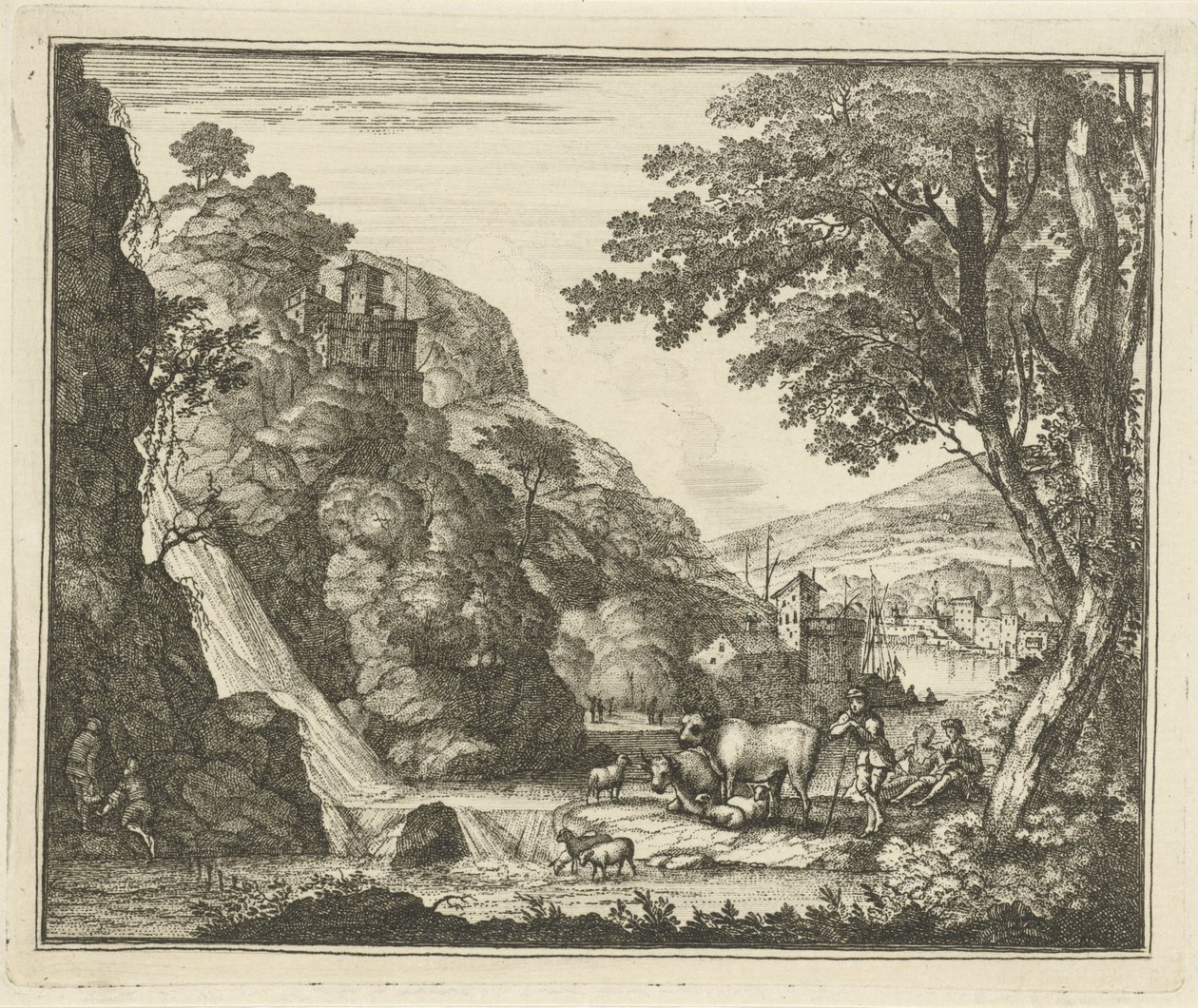 Bir şelale, hayvanlarla çoban by Gerard Melder