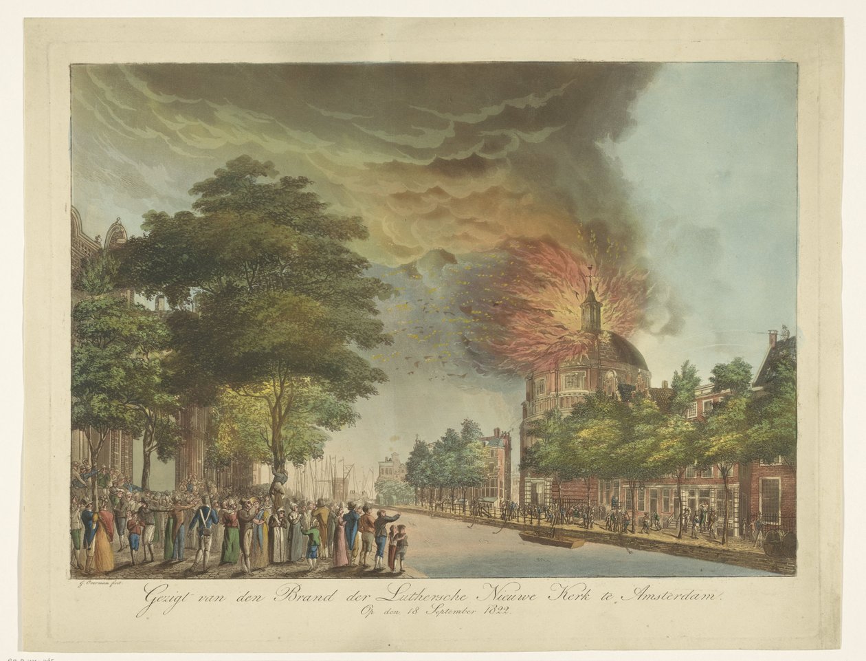 Amsterdam'daki Singel'deki Yeni Lüteriyen Kilisesi'nde Yangın, 18 Eylül 1822 Amsterdam'daki Yeni Lüteriyen Kilisesi Markasının Görünümü (nesne üzerindeki başlık) by Gerard Overman