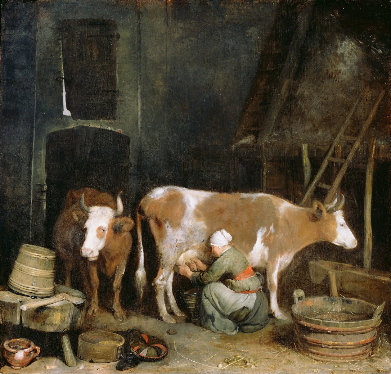Ahırda İnek Sağan Hizmetçi, 1652-1654 by Gerard Ter Borch the Younger