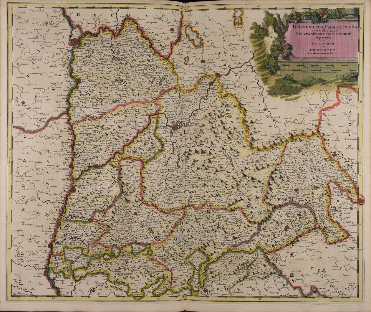 Delphinatus praefectura quae Gallis audit government of Daufhiné bipartitus in superiorem et inferiorem by Gerard Valck