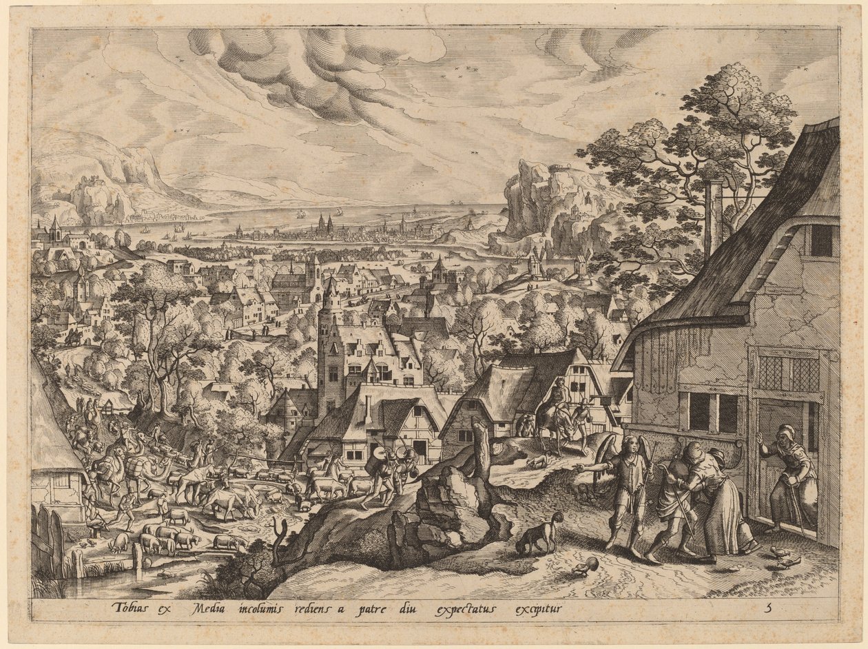 Tobias Geliniyle Eve Dönüyor by Gerard de Jode after Hans Bol