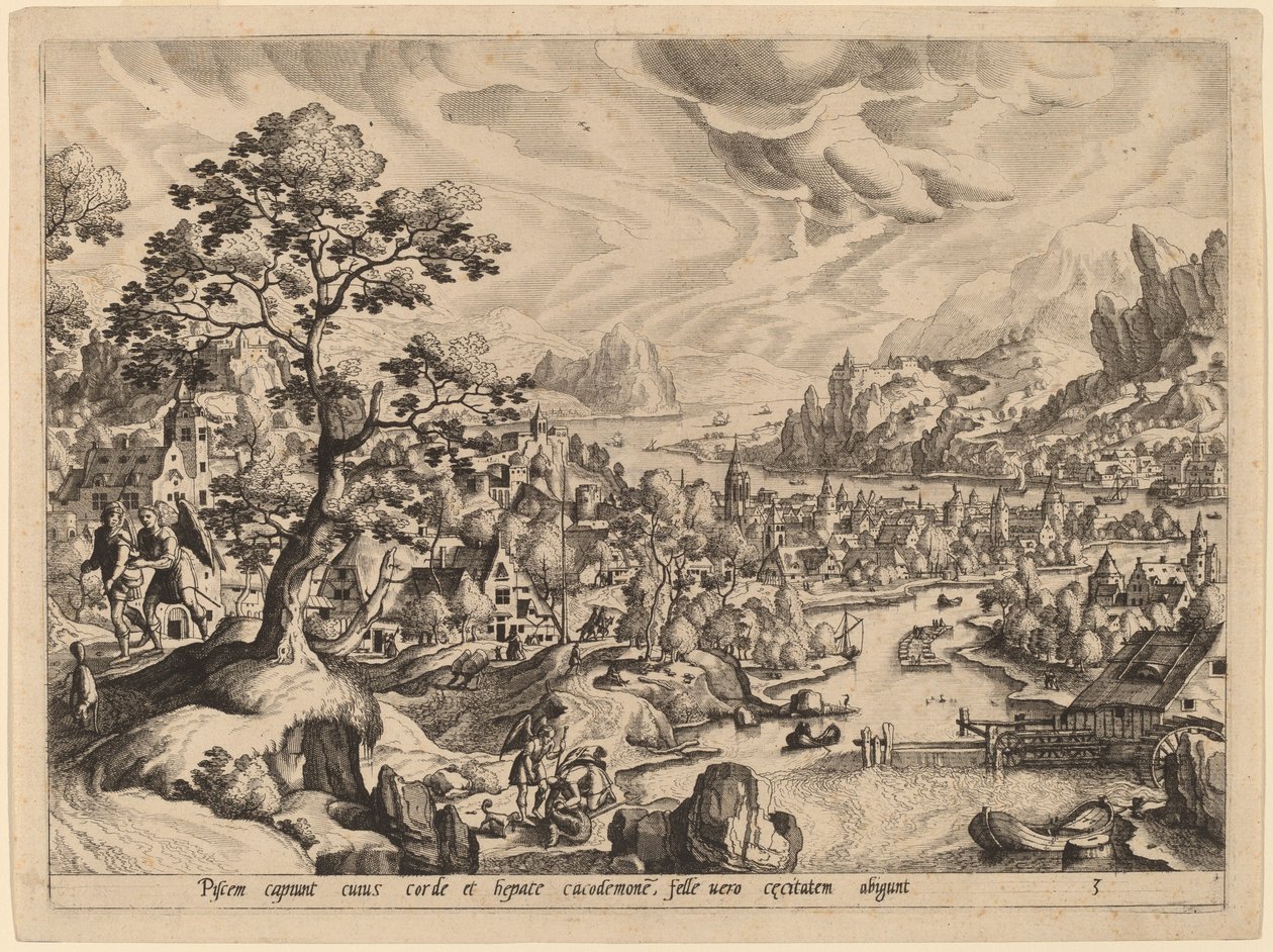 Tobias ve Melek Balığı Dökerken by Gerard de Jode after Hans Bol
