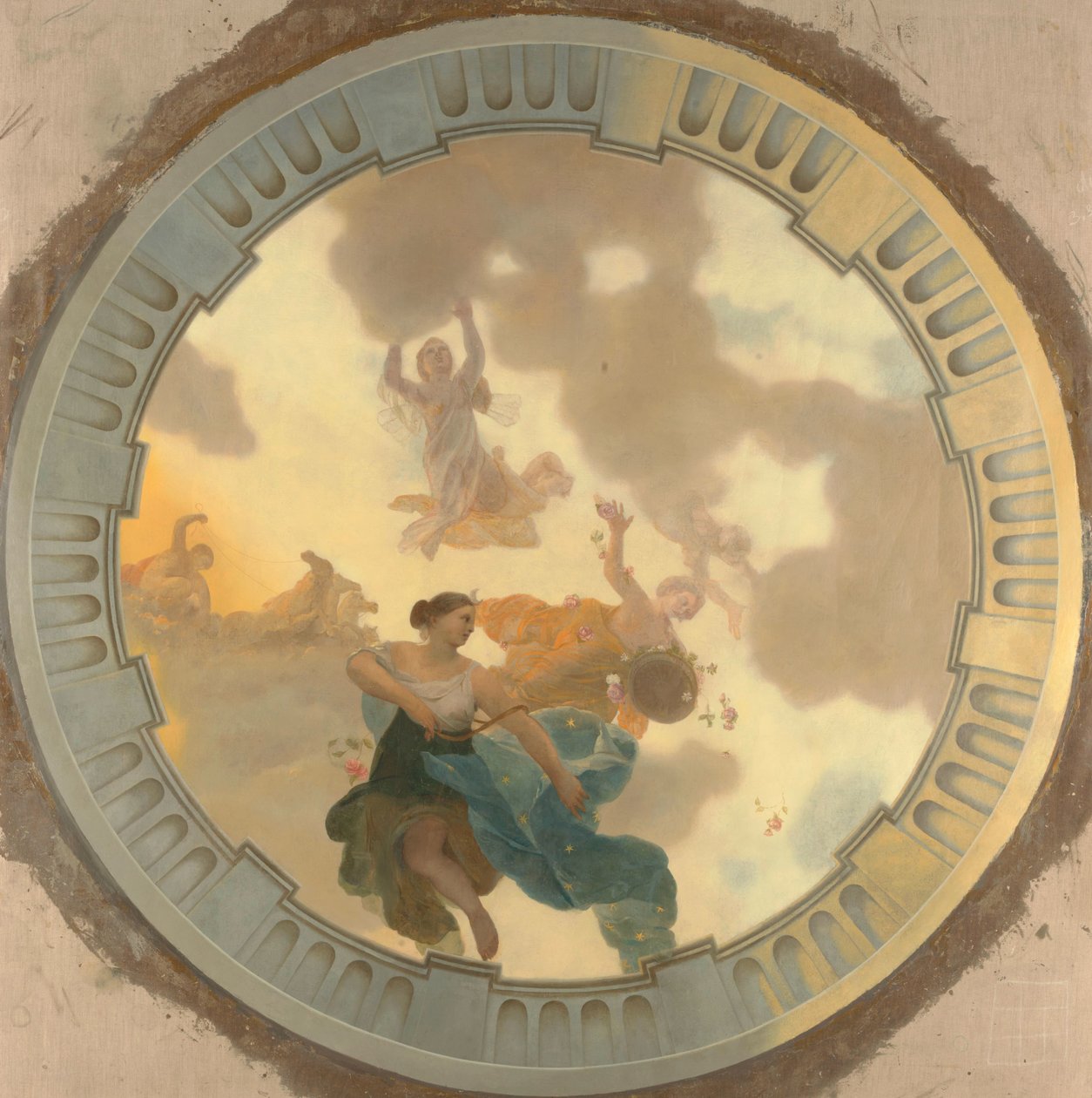 Ana tasvir olarak Diana ve arkadaşları ile bir tavan resminin parçası (orta kısım) by Gerard de Lairesse