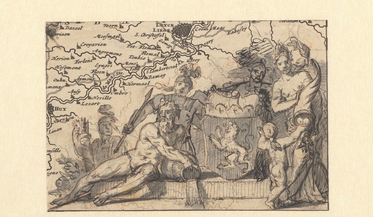 Brabant arması ile bir skeç için tasarım by Gerard de Lairesse