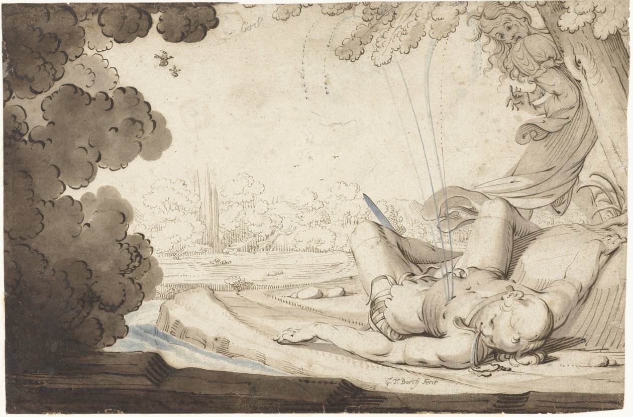 Thisbe ölü Piramus'u keşfeder by Gerard ter Borch