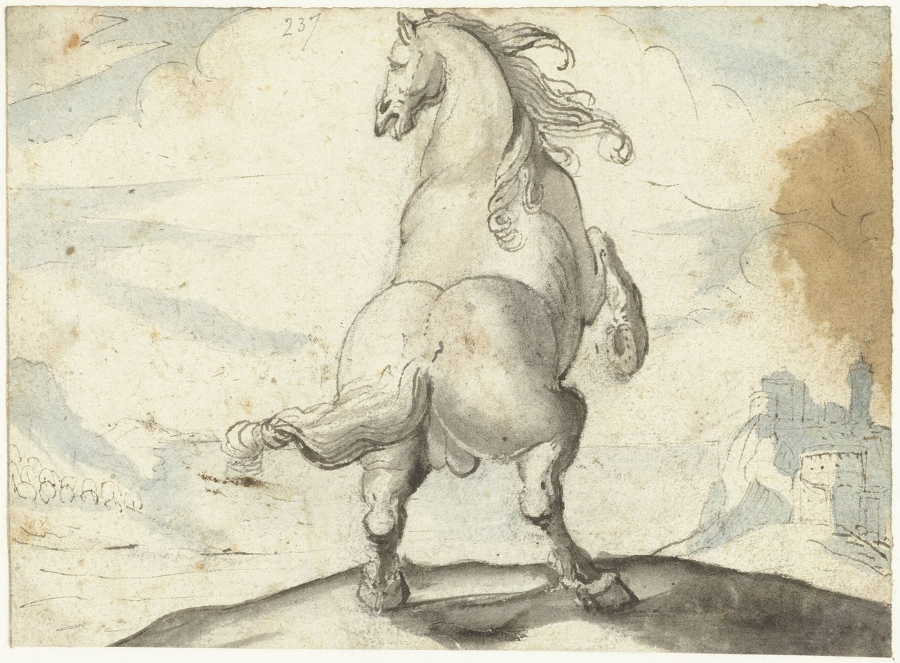 İtalyan liman manzarasının önünde at yetiştirme by Gerard ter Borch (I)