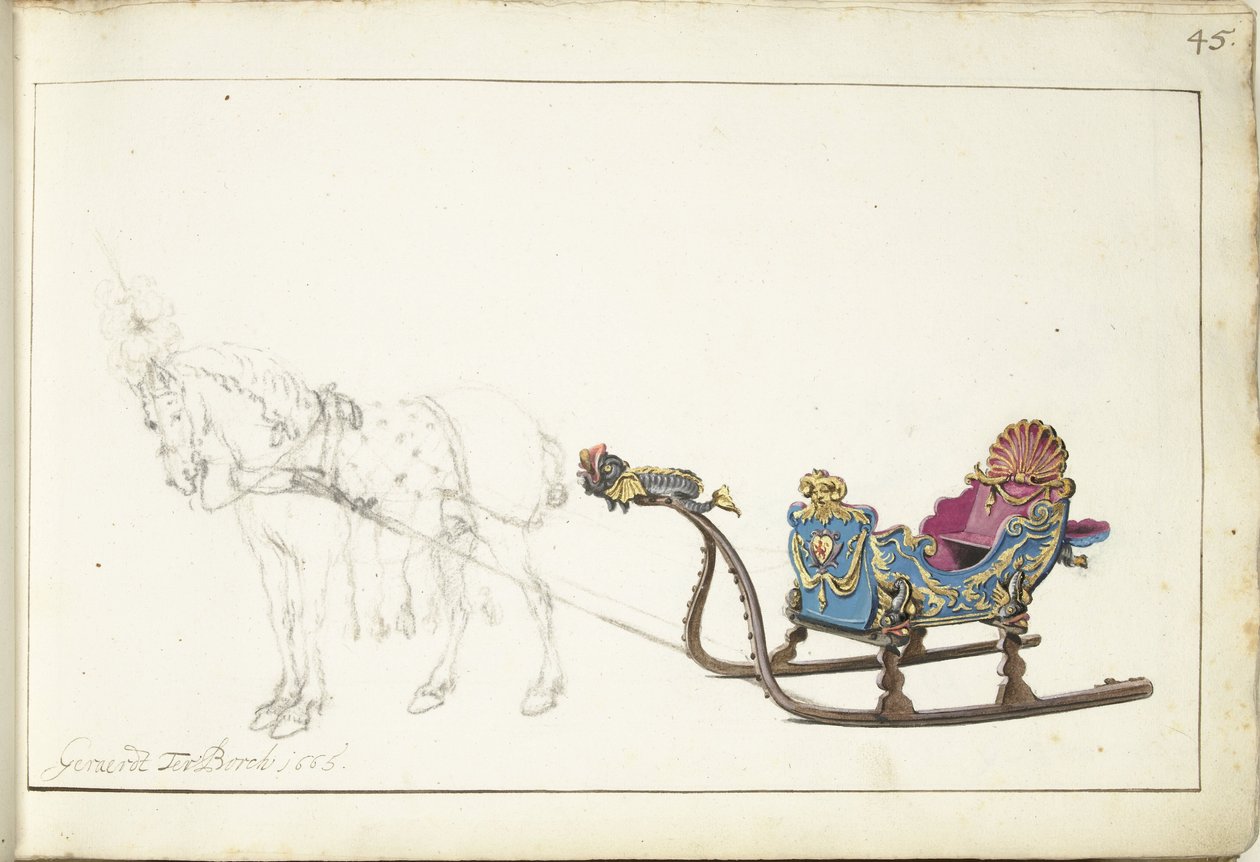 at ve kızak by Gerard ter Borch (II) (signed by artist)