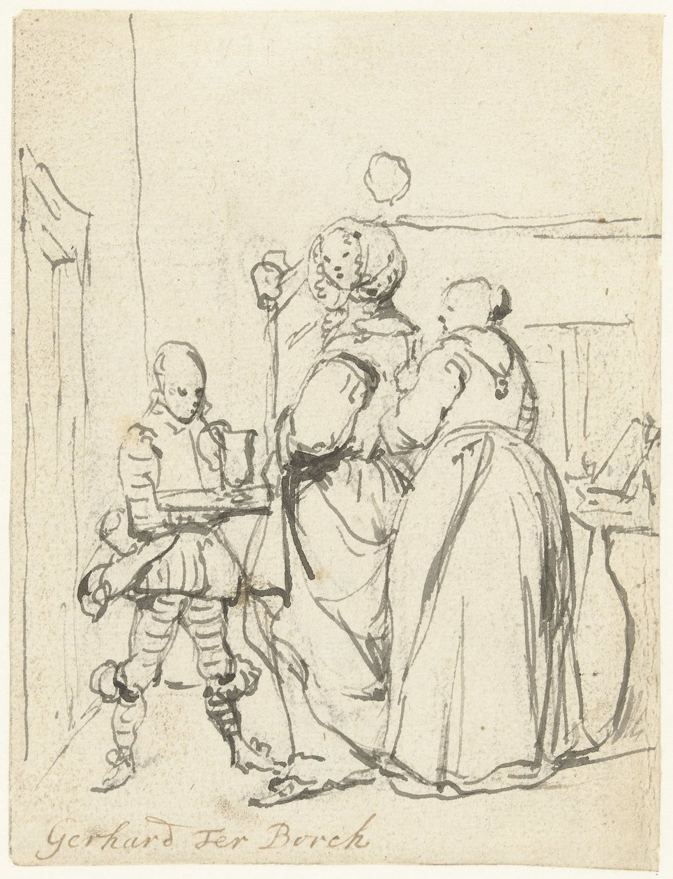 Bayan tuvaleti üzerinde çalışıyor by Gerard ter Borch (II)