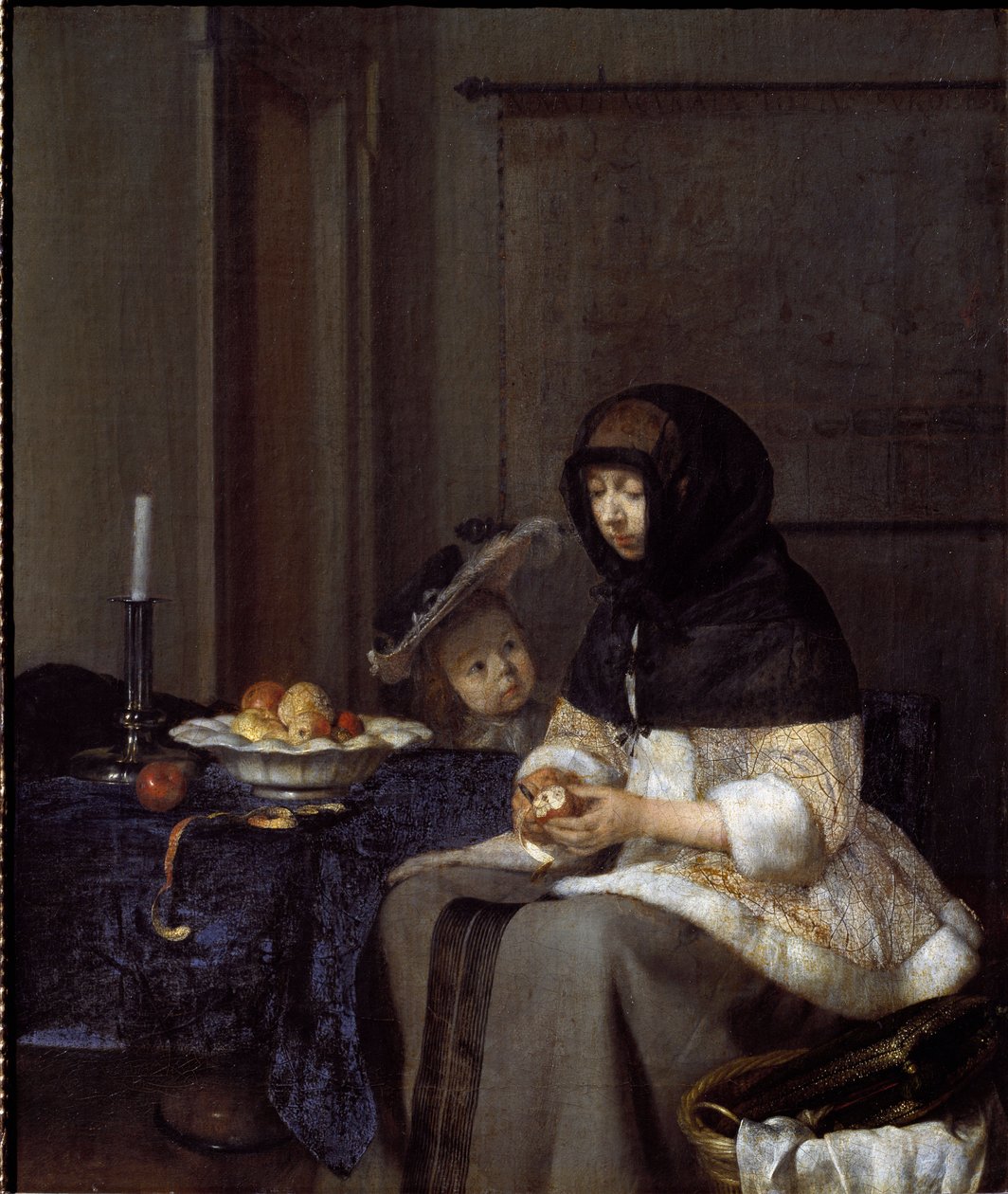 Elmayı soyan bir anne (tuval üzerine yağlı boya by Gerard ter Borch