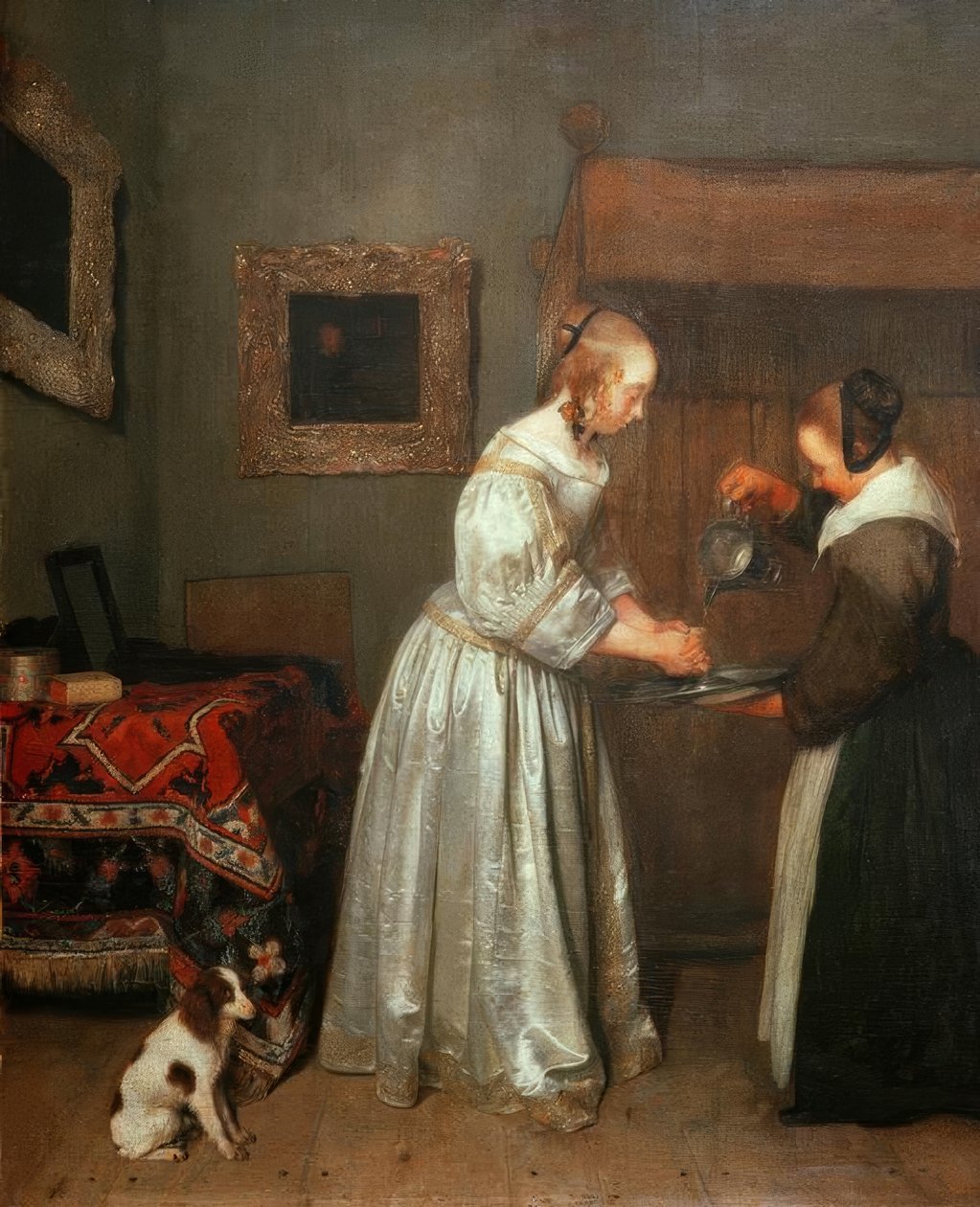 Bayan ellerini yıkama by Gerard ter Borch
