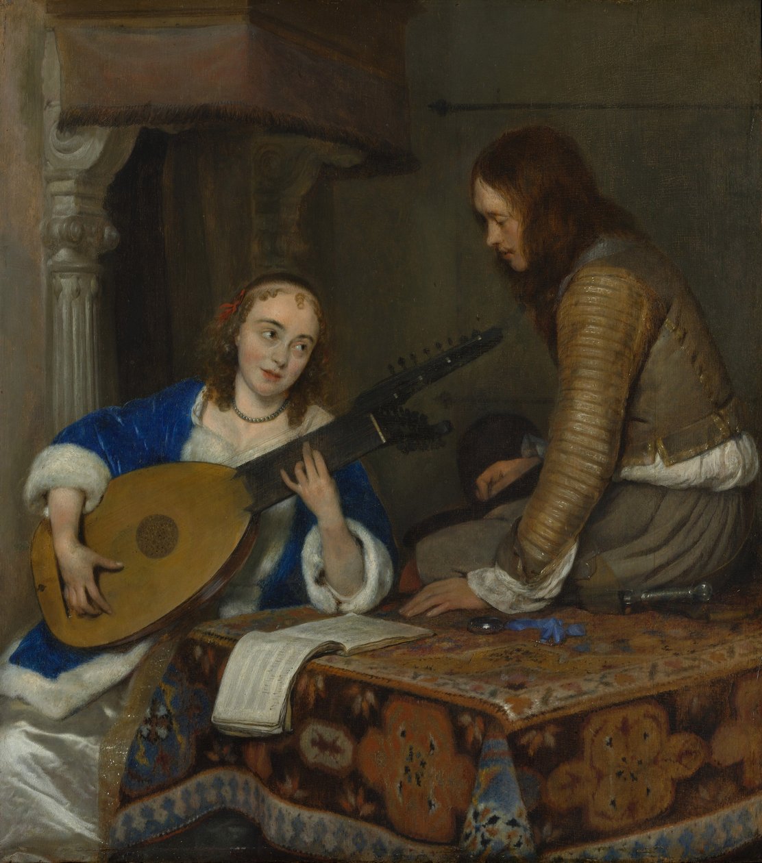 Theorbo-Lute ve Cavalier Oynayan Bir Kadın, 1658 dolayları by Gerard ter Borch