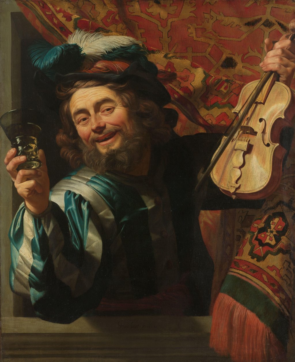neşeli kemancı Wineglass ile neşeli kemancı by Gerard van Honthorst