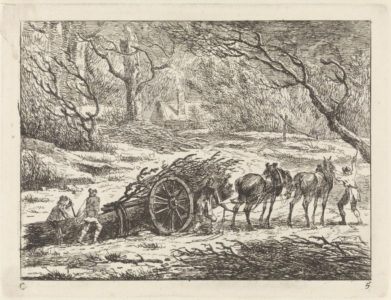 İki atın çektiği bir araba ile manzara Manzaralar (seri C) (seri başlığı) by Gerard van Nijmegen