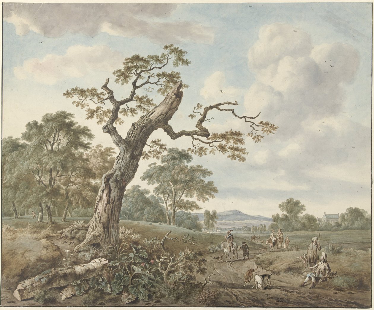 Bir köy yolunda bir av partisi ile manzara by Gerard van Nijmegen