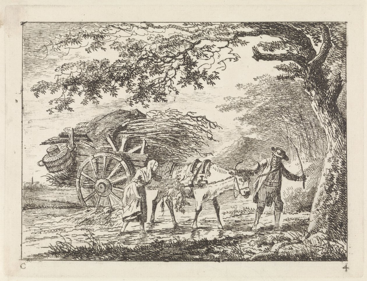 Erkek ve kadın tam dolu bir öküz arabasında Manzaralar (seri C) (seri başlığı) by Gerard van Nijmegen