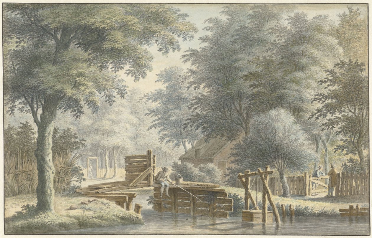 Bir fenerin üzerinde durduğu bir köprü ile manzara by Gerard van Rossum