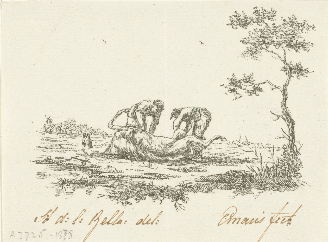 İki at derisi yüzücü dericiler by Gerardus Emaus de Micault (signed by artist)