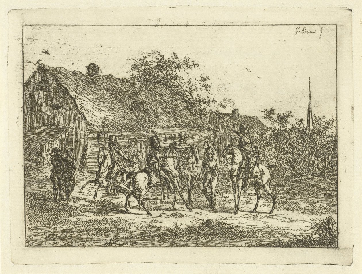 Bir köyde süvari veda içeceği by Gerardus Emaus de Micault