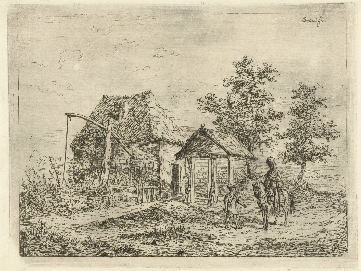 çiftlikte süvari Atlı Topçu ve Çiftçi by Gerardus Emaus de Micault
