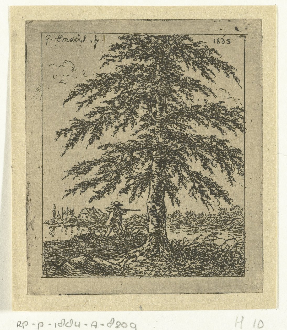 Kayın ve avcı ile manzara huş by Gerardus Emaus de Micault