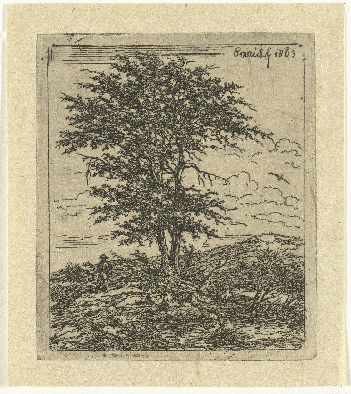 Meşe ve avcı ile manzara meşeler by Gerardus Emaus de Micault