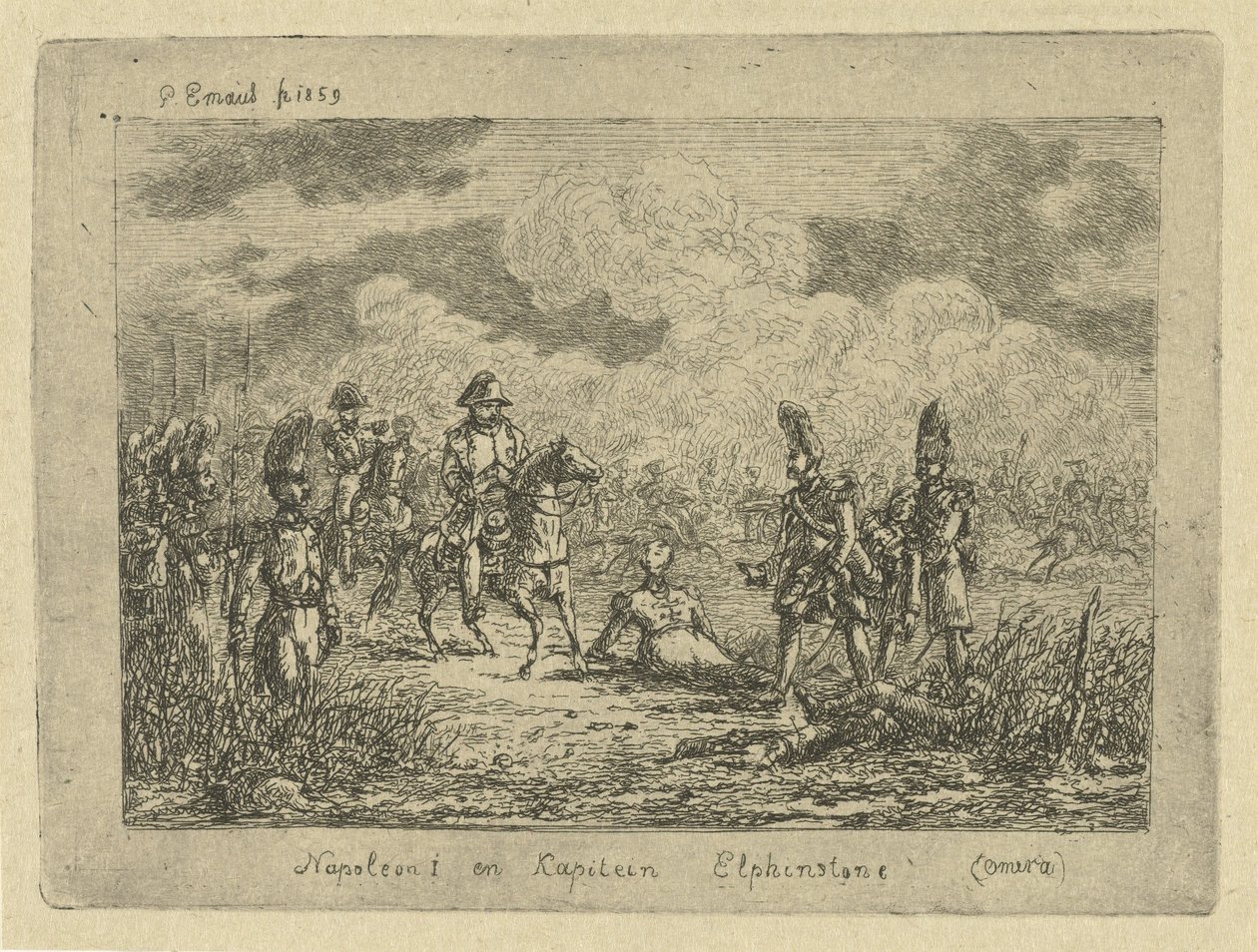 düşmüş askerler ile Napolyon Napolyon I ve Kaptan Elphinstone (Omera) (nesne üzerindeki başlık) by Gerardus Emaus de Micault