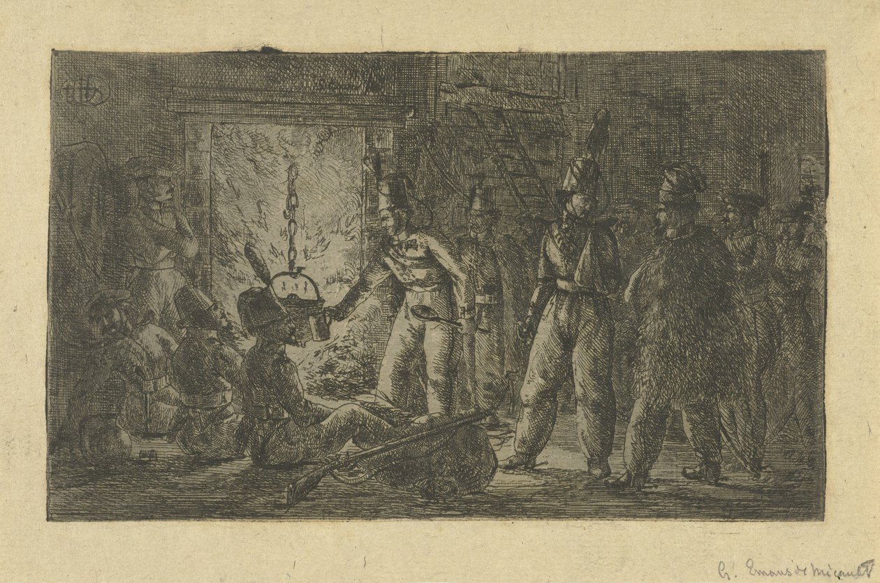 Ateşin yanındaki askerler by Gerardus Emaus de Micault