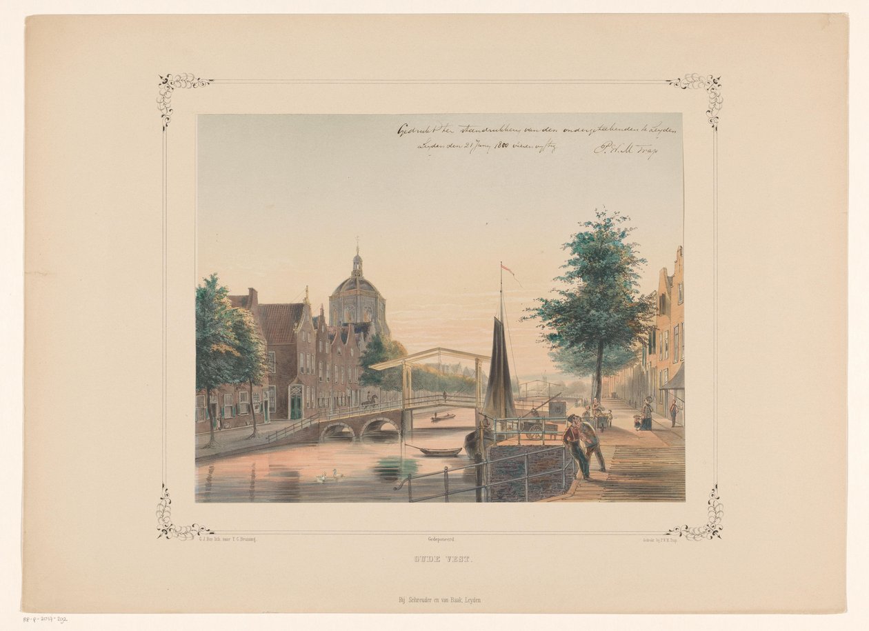 Leiden Oude Vest'teki Oude Yeleğin Görünümü (nesne üzerindeki başlık) by Gerardus Johannes Bos