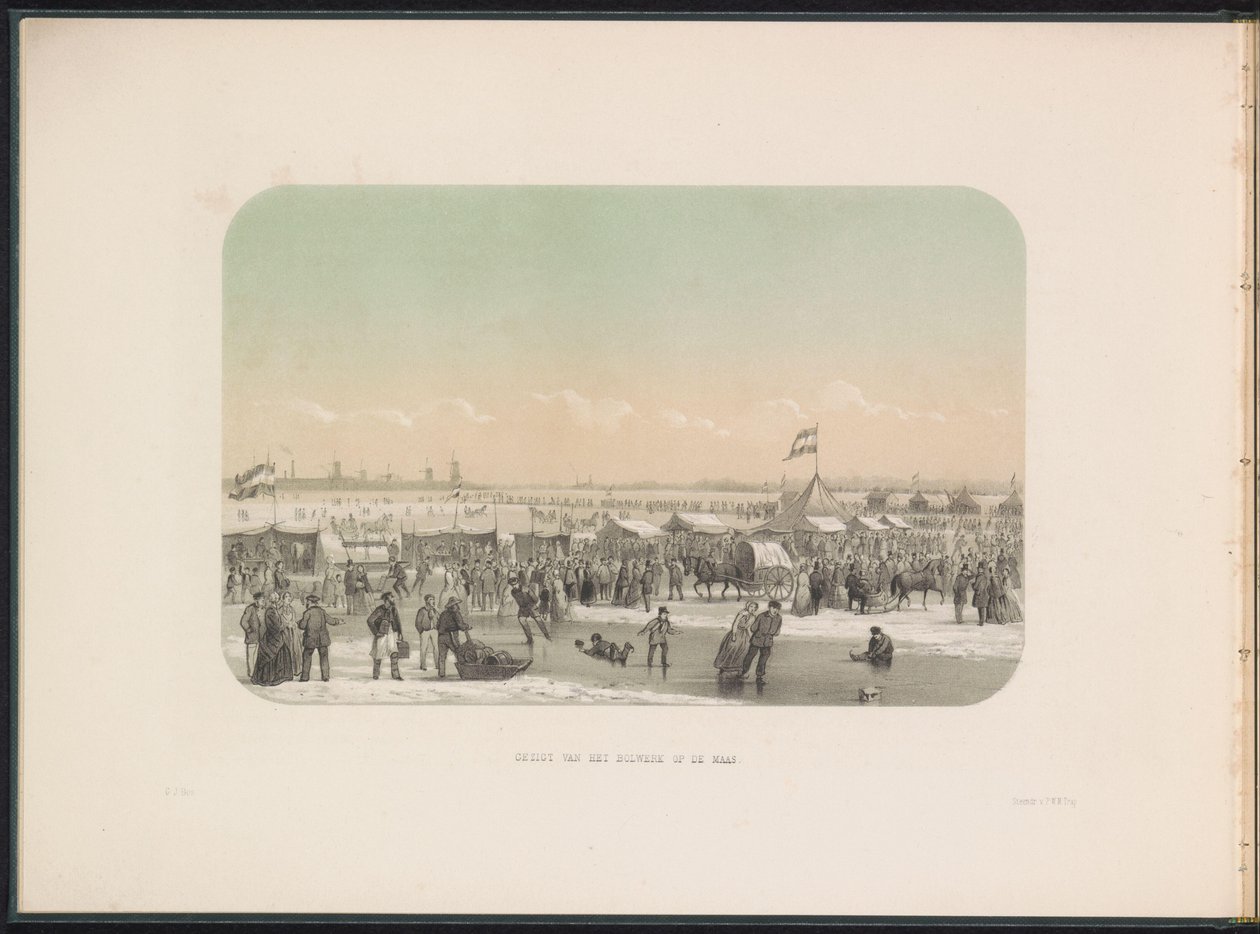 Rotterdam'daki Maas'ta buz eğlencesi, kaleden görünüm, 1855 Maas'taki kalenin görünümü (nesne üzerindeki başlık) Şubat 1855'te Rotterdam'daki Maas'taki buz eğlencesi, başlıklar (seri başlığı nesne üzerinde) by Gerardus Johannes Bos