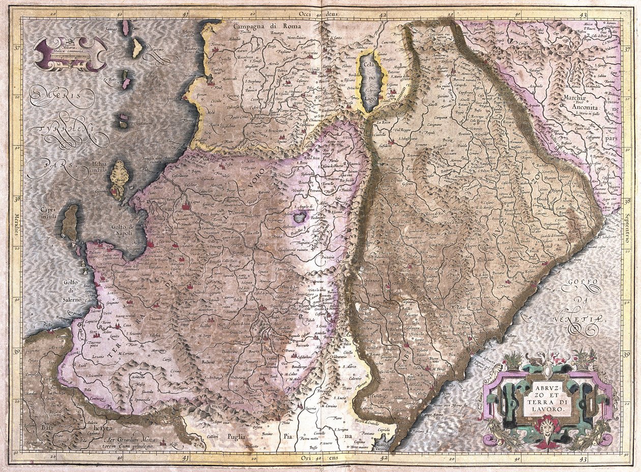 Abruzzo ve Campania, İtalya (gravür by Gerardus Mercator