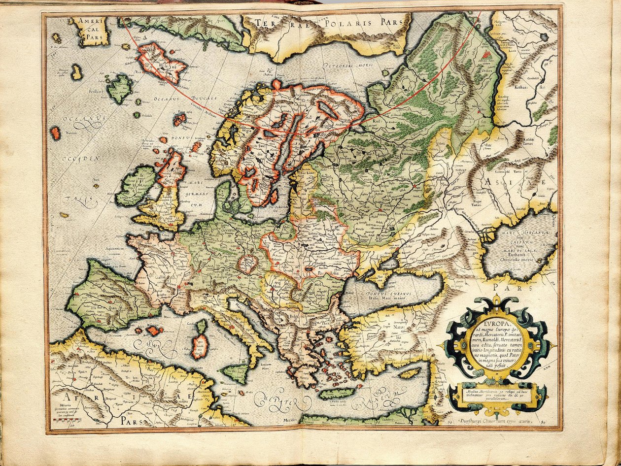 Dünya ve Fabrikasyon Fugura Avrupa Üzerine Atlas veya Kozmografik Meditasyonlar: Livonia, Rusya by Gerardus Mercator