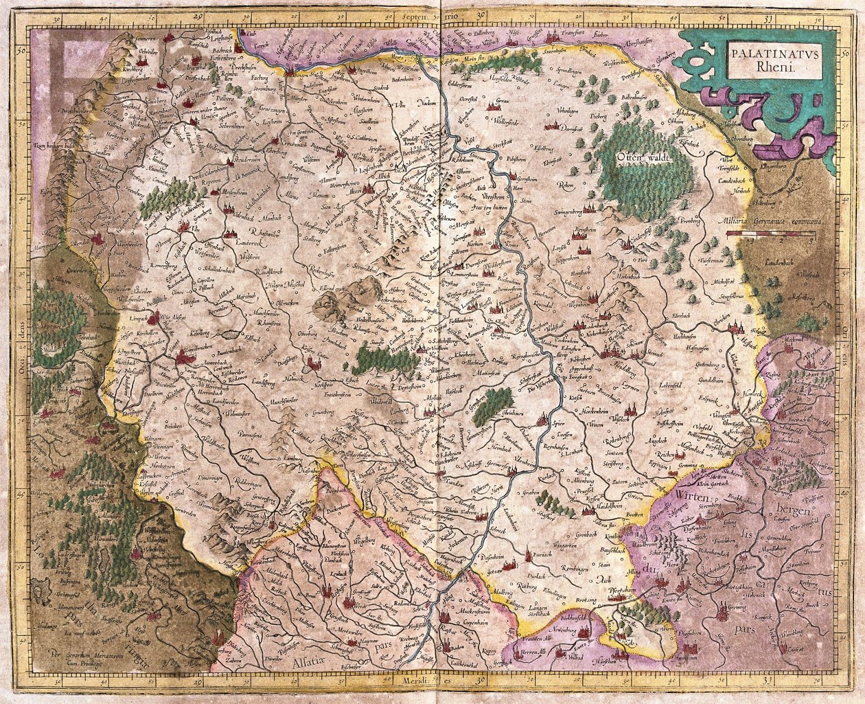 Bavyera bölgesi ve Tuna Nehri, Almanya (gravür by Gerardus Mercator